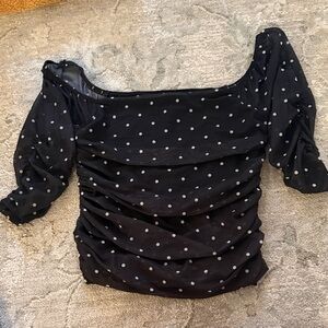 NWT Anthropologie Black Polka Dot Ruched Scoop Top